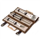 3 Piece BBQ Utensils Set In A Wicker Carry Case