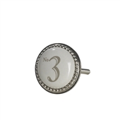 Number Three Silver & Ceramic Door Knob
